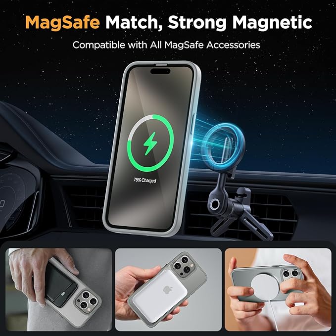Miracase Magnetic for iPhone 15 Pro Case 6.1 inch (Compatible with MagSafe)（with 2X Screen Protectors）Military-Grade Protection, Anti-Fingerprint Translucent Matte Phone Cover, Gray