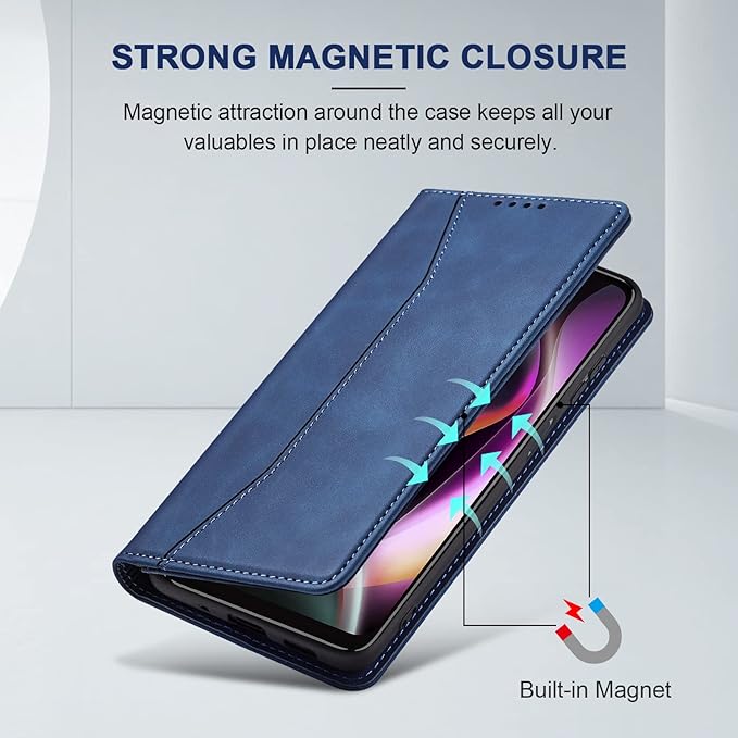 Jasonyu Flip Wallet Case for Moto G 5G (2022),Leather Magnetic Folio Cover with Card Holder,Kickstand - TPU Shockproof Durable Protective Phone Case,Blue