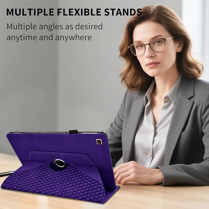 Rotating Case for Samsung Galaxy Tab A 10.1 2019 Model SM-T510/T515,360° Rotating Multi-Angle Viewing Stand Cover PU Leather Business Folio Protective Cases, Purple