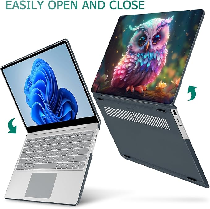 Tuiklol Case for 12.4 Inch Microsoft Surface Laptop Go 3/2 / 1 2023-2020 Releases, Plastic Hard Shell Case with Screen Protector and Keyborad Cover +Dust Plugs Model 2013/1943,Rainbow owl
