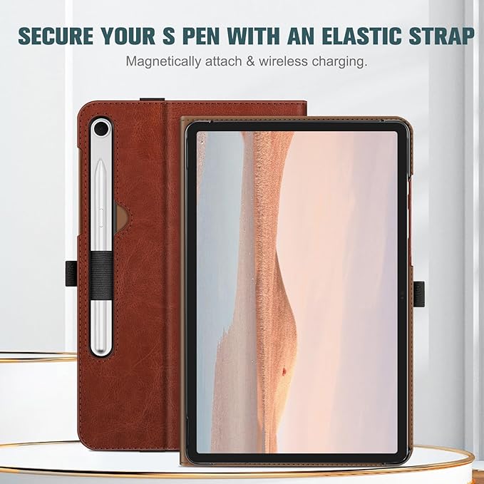 Fintie Case for Samsung Galaxy Tab S10 Lite/ S10 FE/ S9 FE 5G 10.9 Inch/Tab S9 11 Inch with S Pen Holder, Multi-Angle Viewing Protective Cover with Pocket, Auto Sleep/Wake, Brown