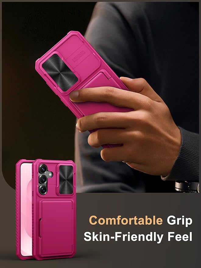 Vihibii for Samsung Galaxy S25+ Plus Wallet Case with Card Holder (4 Cards), [RFID Blocking] & Slide Camera Cover & Raised Edges Protect Screen, Heavy Duty Phone Case for Galaxy S25+ Plus, Hot Pink