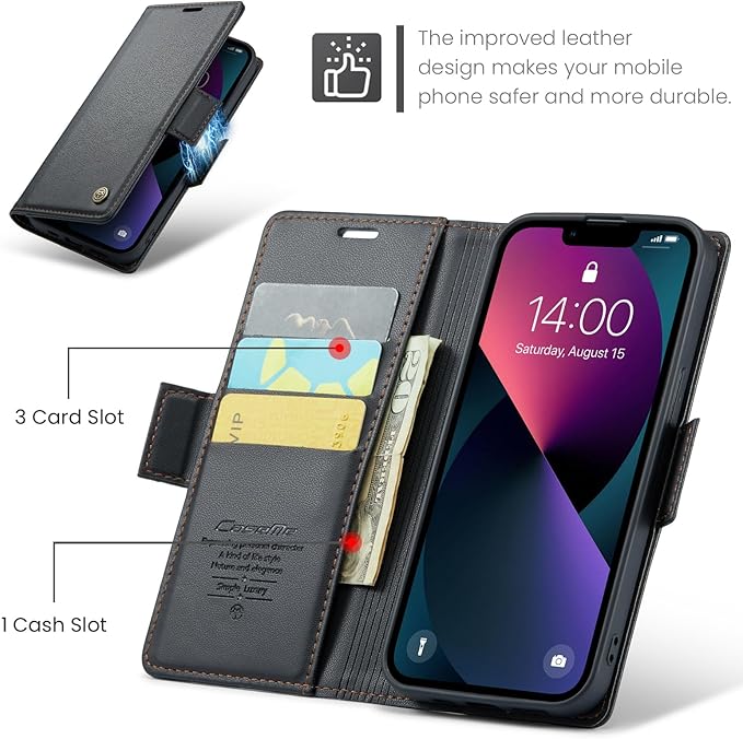 for iPhone 14 Plus Case, Premium PU Leather Wallet Case Flip Cover with [RFID Blocking][Card Holder][Stand Function] Shockproof Protective for iPhone 14 Plus 6.7", Black