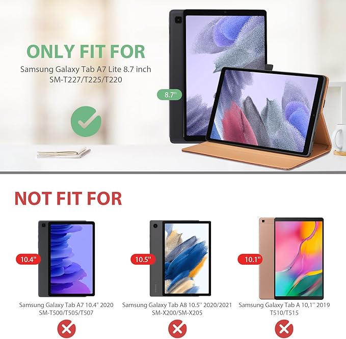 Case for Samsung Galaxy Tab A7 Lite 8.7 Inch 2021 (SM-T227/T225/T220) - PU Leather Business Flip Case with Hand Strap and Pocket, Gray