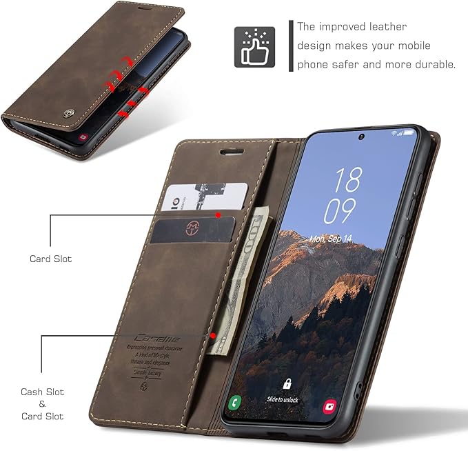 for Samsung Galaxy S23 Plus Case, Flip Wallet Leather Case with Card Holder Magnetic Closure Shockproof Kickstand Protective Phone Cases Cover for Samsung S23 Plus,Coffee
