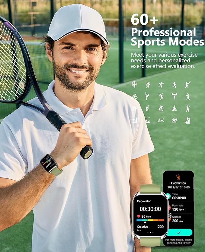 Smart Watch (Answer/Make Call) for Men Women, 2.02" Smartwatch with Heart Rate/Blood Pressure/Blood Oxygen/Sleep Monitor, IPX8 Waterproof Fitness Tracker, 100+ Sports Modes Compatible with iOS Android