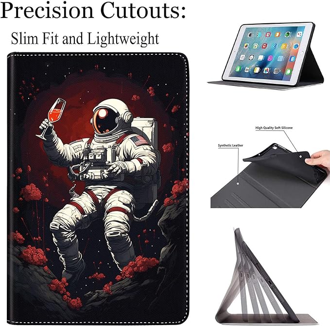 Case for Galaxy Tab A9 Plus ， Auto Sleep/Wake Multi-Angle Viewing Slim Folio Stand Cover for Samsung Galaxy Tab A9+/A9 Plus 11 Inch 2023 (SM-X210/X216/X218), Astronaut Drinking Red Wine