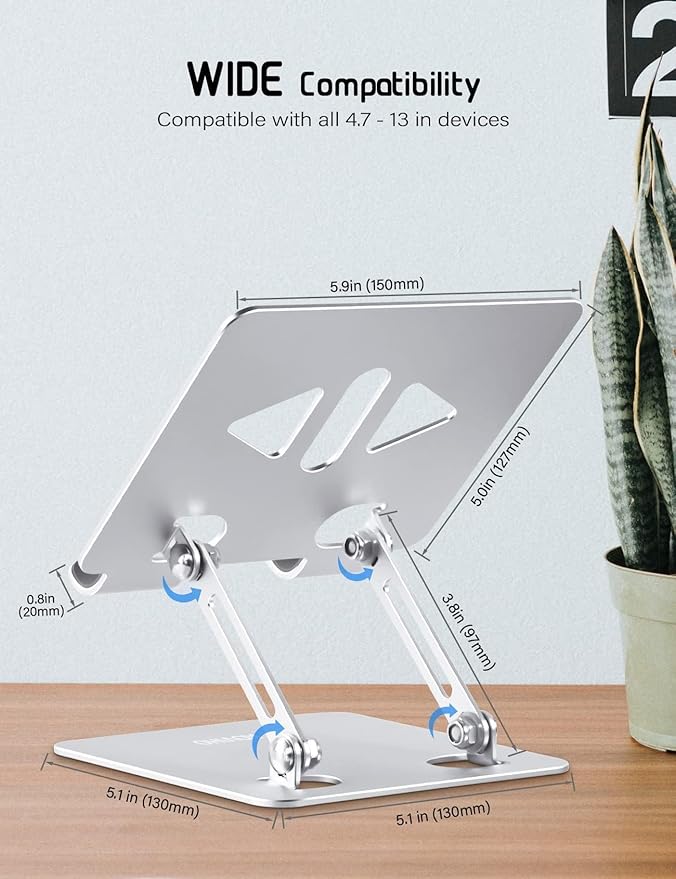 Tablet Stand Holder for Desk, Adjustable Desktop Tablet Holder, Foldable Aluminum Tablet Mount for iPad pro 11, iPad Air Mini, Samsung Galaxy Tabs Z Fold Kindle Fire 4-12 inch, Silver