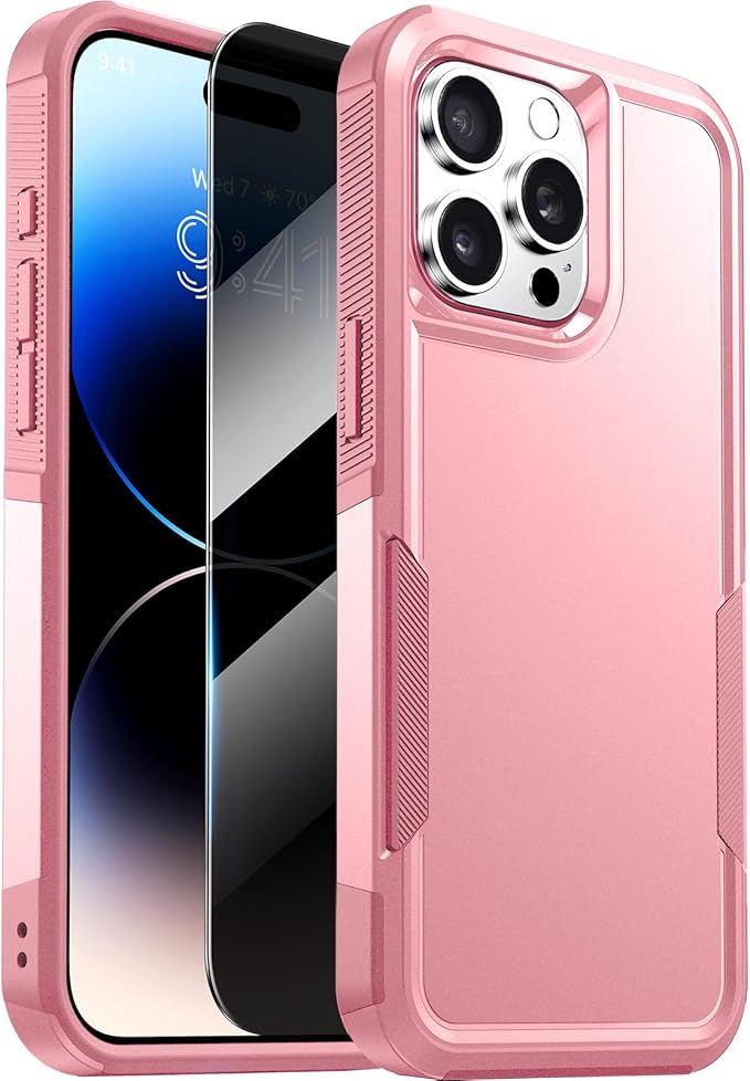 Diaclara Designed for iPhone 14 Pro Max Case, [with Privacy Screen Protector] [Anti Spy] [Military Grade Drop Protection] Heavy Duty Full-Body Shockproof Phone Case, Pink