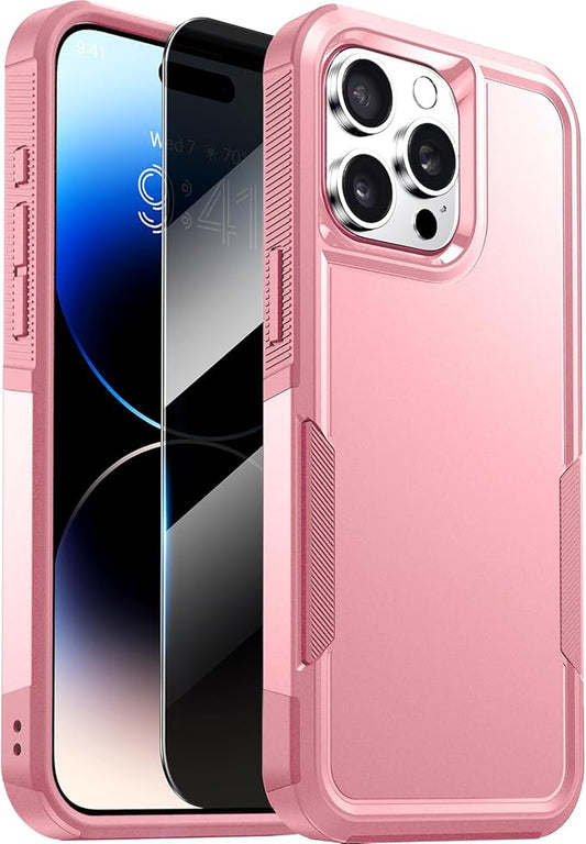 Diaclara Designed for iPhone 14 Pro Max Case, [with Privacy Screen Protector] [Anti Spy] [Military Grade Drop Protection] Heavy Duty Full-Body Shockproof Phone Case, Pink