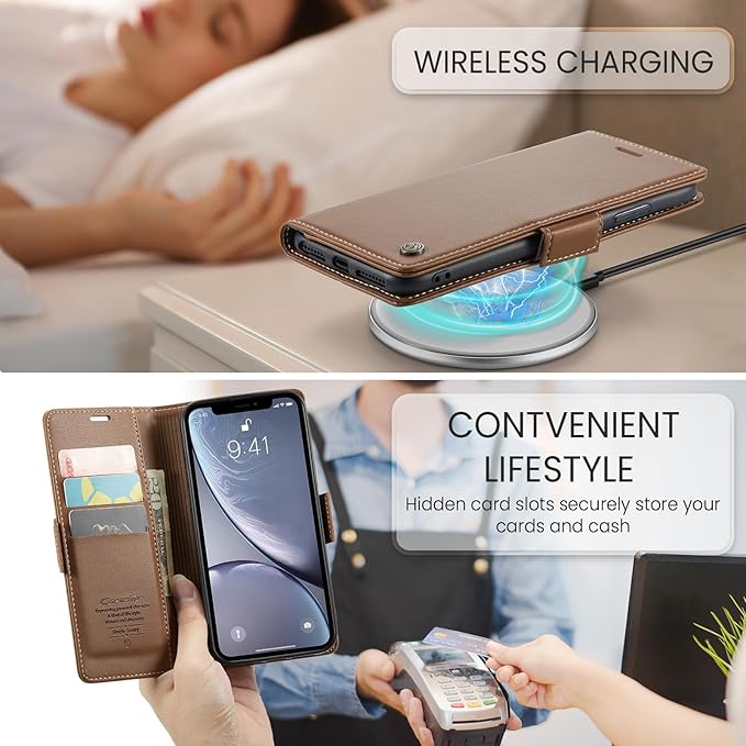 for iPhone XR Case, Premium PU Leather Wallet Case Flip Cover with [RFID Blocking][Card Holder][Stand Function] Shockproof Protective for Apple iPhone XR, Brown