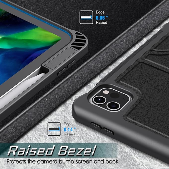 CaseBot Magnetic Stand Case for iPad Pro 11-inch (4th / 3rd Generation) 2022/2021 - Multiple Angles Shockproof Soft TPU Cover w/Pencil Holder, Also Fit iPad Pro 11" 2nd /1st Gen, Black