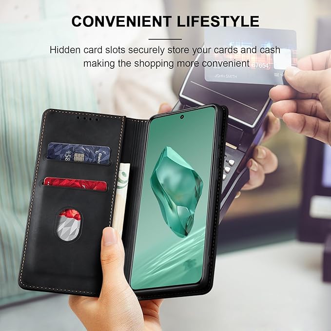 Jasonyu Flip Wallet Case for OnePlus 12,Leather Magnetic Folio Cover with Card Holder,Kickstand - TPU Shockproof Durable Protective Phone Case,Black