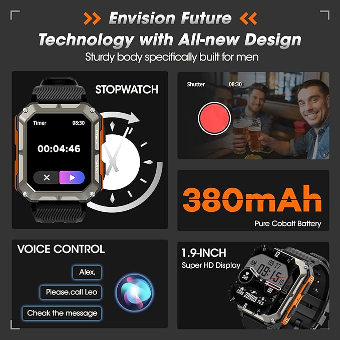 Military Smart Watch for Men with Blood Pressure (Answer/Make Call), Rugged Tactical Smartwatch for Android and iPhone, 10 ATM Waterproof Outdoor Sports Fitness Tracker with Heart Rate, Sleep Monitor