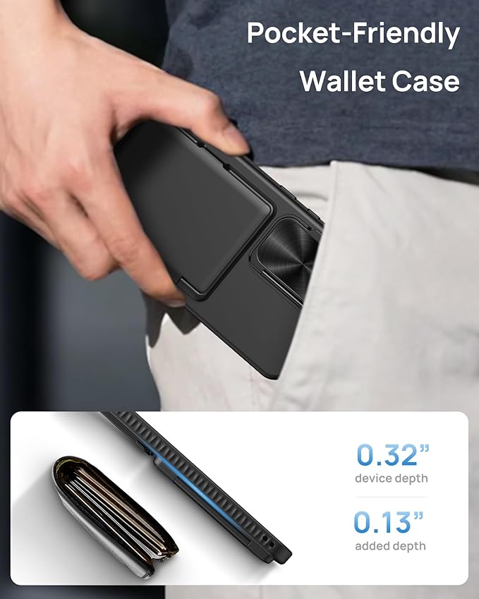 for Samsung Galaxy S24 Fe Case with Card Holder, Built-in & Kickstand & Camera Cover, Full Body Protective Rugged Multifunctional Wallet Stand Phone Cover Case for S24 Fe 6.7" 2024, Black