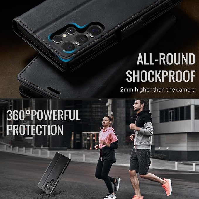 Wallet Case for Samsung Galaxy S25 Ultra Leather Wallet Flip Cover with Card Holder, Kickstand, Magnetic Closure, RFID Blocking TPU Shockproof Phone Case Compatible with S25 Ultra, Black