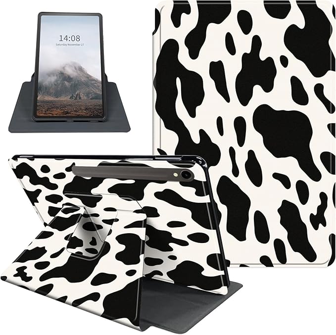 Case for Samsung Galaxy Tab S10 FE / S9 FE 5G 10.9 inch & Tab S9 11 inch, PU Leather 360° Rotating Stand Cover, Auto Sleep/Wake, Folio Smart Protective Cover, Cow Print