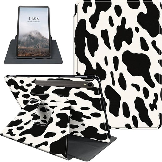 Case for Samsung Galaxy Tab S10 FE / S9 FE 5G 10.9 inch & Tab S9 11 inch, PU Leather 360° Rotating Stand Cover, Auto Sleep/Wake, Folio Smart Protective Cover, Cow Print
