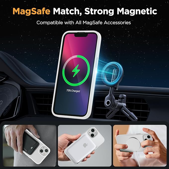 Miracase Magnetic for iPhone 13 Case 6.1 inch (Compatible with MagSafe)（with 2X Screen Protectors） Military-Grade Protection, Anti-Fingerprint Translucent Matte Phone Case Cover, White