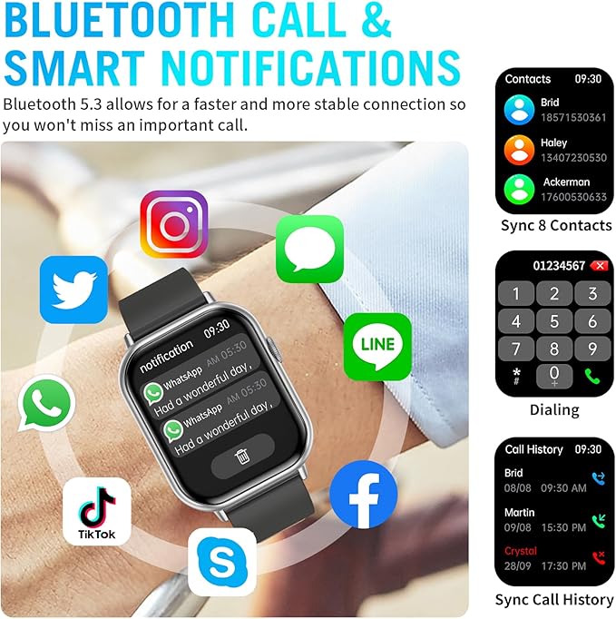 Smart Watches for Men Women (Answer/Make Call), 2.01" HD Screen Fitness Tracker Watch with Blood Pressure/Heart Rate/Sleep Monitor, Smart Watch for Android iOS Phones, IP67 Waterproof Sport Watch