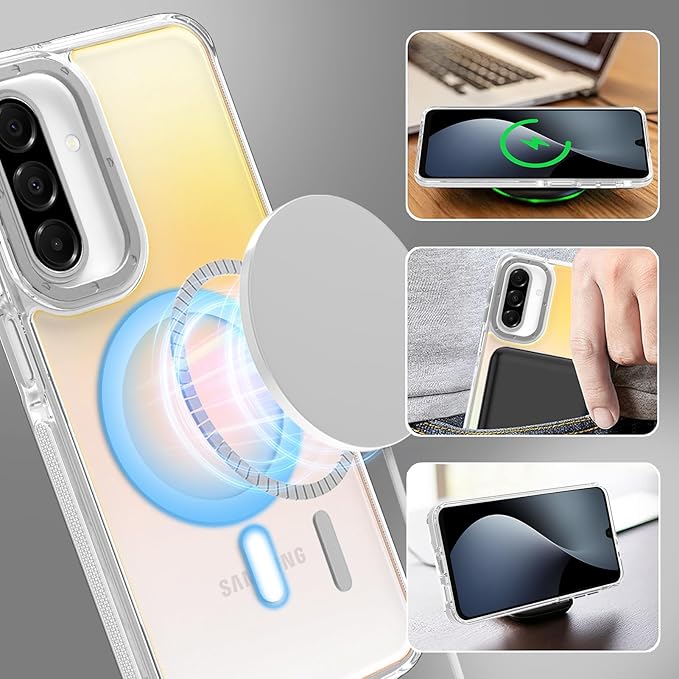 MOWIME Magnetic Case for Samsung Galaxy A17 5G [Compatible with Magsafe] [Cute Fashion Fluorescent Design] [1 Screen Protector] Slim Translucent Matte Case for Galaxy A17 5G 6.7", White