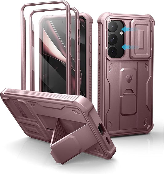 Dexnor for Samsung Galaxy S25 Plus Case with Built-in Slide Camera Cover & Screen Protector & Kickstand,Heavy-Duty Shockproof Rugged Case Full-Body Bumper Cover for Galaxy S25 Plus(2025),Peony Pink
