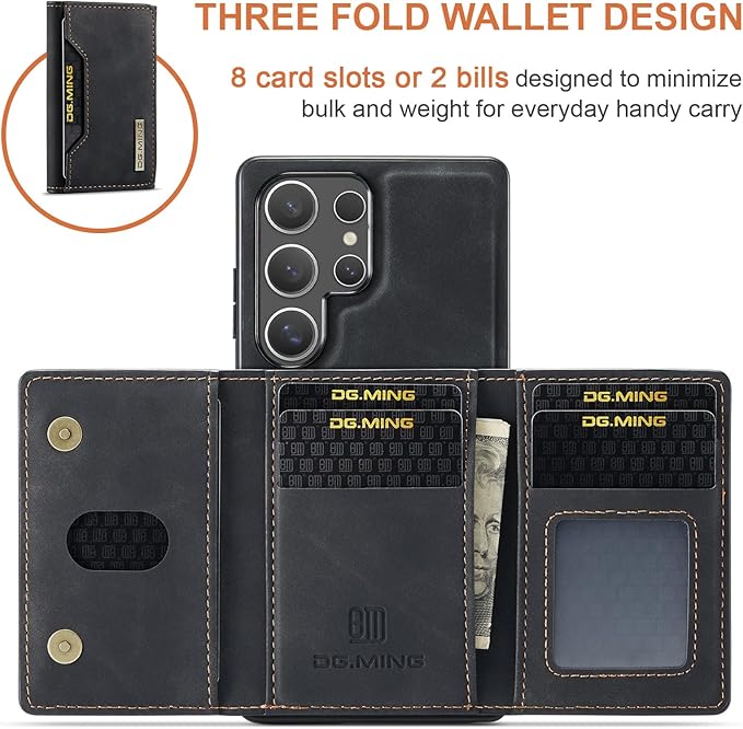 SZHAIYU M2 2 in 1 Detachable Leather Phone Cases for Samsung Galaxy S25 Ultra 5G Case Wallet with Card Holder Men 6.8'' (Black)