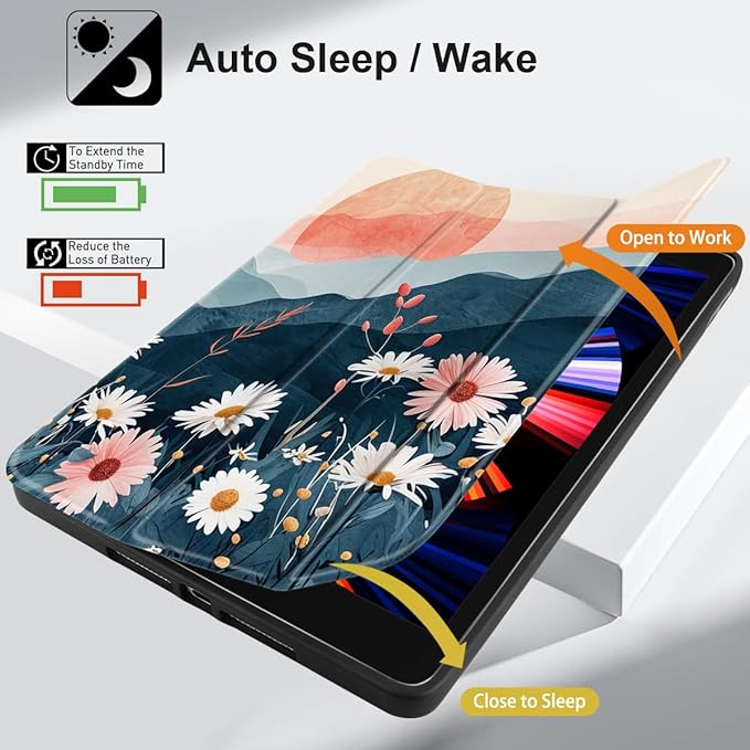 DONGKE Case Compatible with iPad 10.2 Inch 2021 2020 2019 iPad 9th/8th/7th Generation with Pencil Holder, Slim Stand Protective Case with Soft TPU Back, Auto Sleep/Wake Cover, Daisie