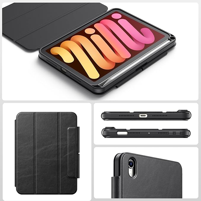 SPARIN Case for iPad mini 7 A17 Pro 2024/iPad Mini 6 2021 8.3 Inch, Detachable Magnetic Cover, Portrait/Landscape Stand with Pencil Holder, Support Auto Wake/Sleep (Black)