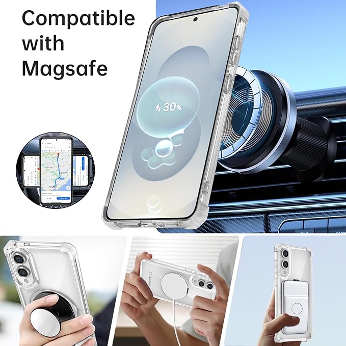 for Samsung Galaxy S25 Edge Case Compatible with MagSafe Magnetic,with Screen Protector,with Kickstand Ring Military Grade Drop Heavy Duty Protection Shockproof for S25 Edge Phone Case Clear