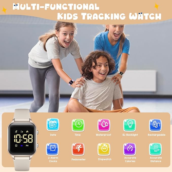 Kids Digital Watches for Boys Girls, Sports Watch with Fitness Tracker, Pedometer, Alarm Clocks, Stopwatch, No App Needed Waterproof Kids Watch, Gift for Teens Student Girls Boys Ages 5-14