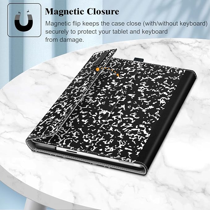 Fintie Case for 13 Inch Microsoft Surface Pro 11/10/9 - Multiple Angle Viewing Portfolio Business Cover with Pocket & Stylus Holder, Compatible with Type Cover Keyboard, Composition Book