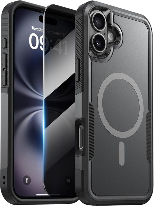 Diaclara Designed for iPhone 16 Case, [with Privacy Screen Protector] [Anti Spy] [Military Grade Drop Protection] Heavy Duty Full-Body Shockproof Phone Case, Magnetic Black