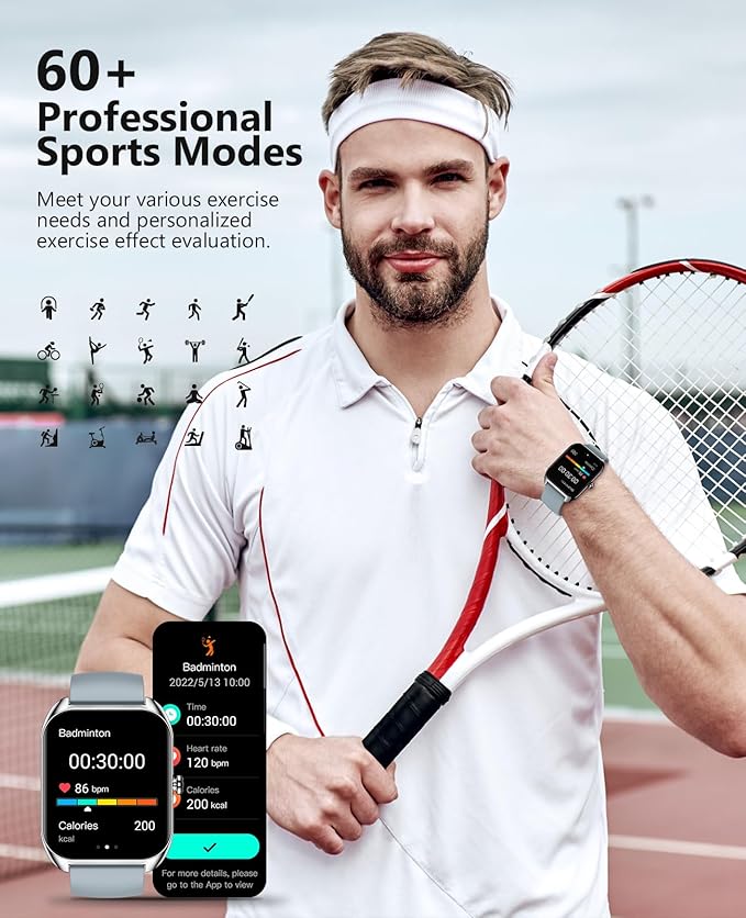 Smart Watch (Answer/Make Call) for Men Women, 2.02" Smartwatch with Heart Rate/Blood Pressure/Blood Oxygen/Sleep Monitor, IPX8 Waterproof Fitness Tracker, 100+ Sports Modes Compatible with iOS Android