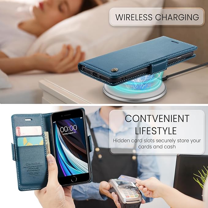 for iPhone SE 2022/3rd/2020/2rd,iPhone 8/7 Case, Premium PU Leather Wallet Case Flip Cover with [RFID Blocking][Card Holder] Shockproof Protective for iPhone SE 2022/2020, iPhone 8/7, Blue