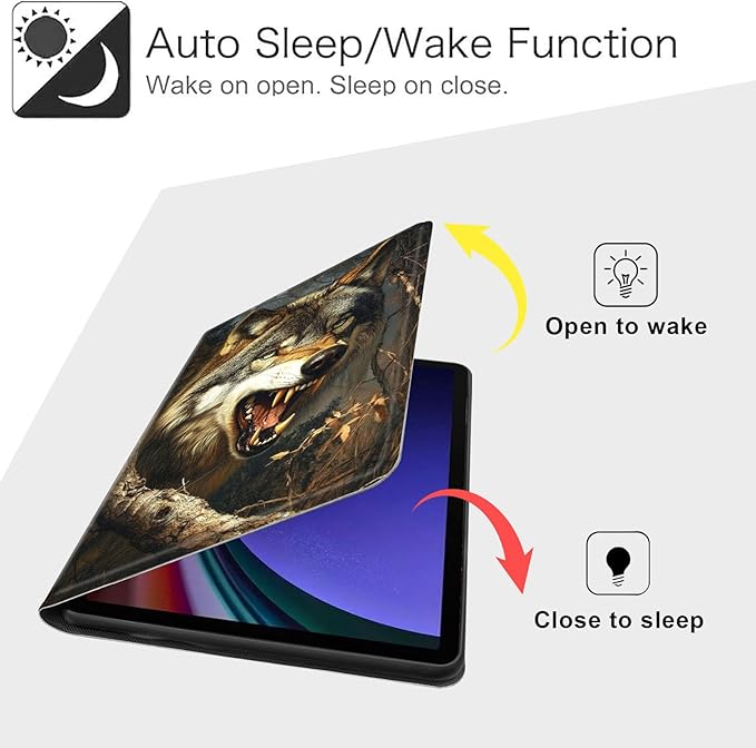 Case for Samsung Galaxy Tab S10 FE/ S9 FE 5G 10.9 Inch/Tab S9 11 Inch, Slim PU Leather Stand Cover with Auto Wake/Sleep, Multi-Angle Viewing & Shockproof, Fierce Wolf
