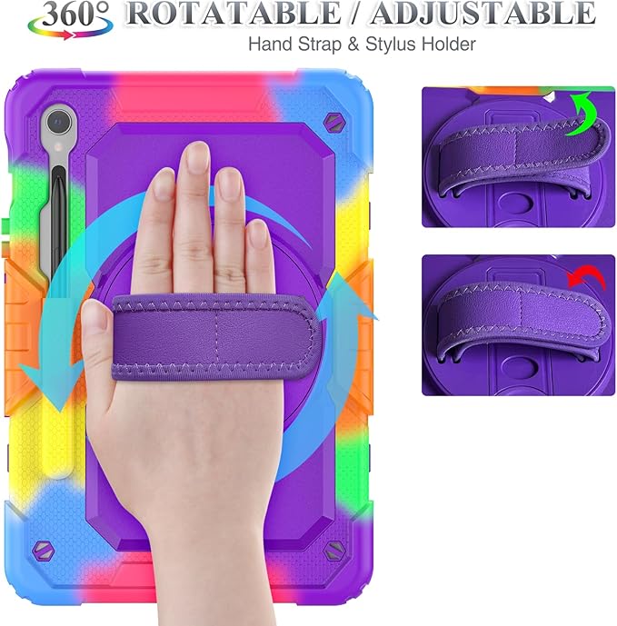 SEYMAC stock Case for Samsung Galaxy Tab S10 Lite / S10 FE / S9 FE 5G / S9 Tablet Case 10.9''/ 11'' Protective with Screen Protector, Pen Holder, 360 Rotate Stand, Hand Strap, Shoulder Strap, Purple
