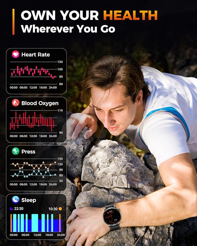 Smart Watches for Men Women with GPS & Compass, 1.52" AMOLED Smartwatch, Fitness Activity Tracker Watches with 170+ Sport Modes Sleep Monitor Step Counter for Android iPhone (Black, 1.52)