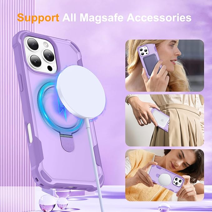 Compatible with iPhone 16 Pro Case with Invisible Magnetic Ring Stand [Compatible with Magnetic] [Military Drop Protection] Shockproof Slim Hard Back Soft Edge Pro Case 6.3 Inch, Purple