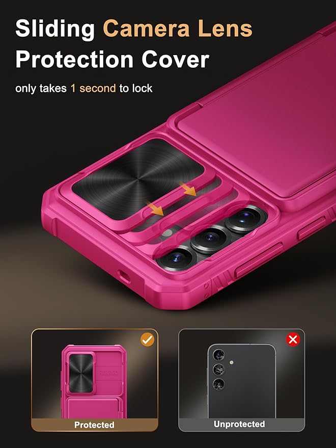 Vihibii for Samsung Galaxy S25 Wallet Case with Card Holder (4 Cards), [RFID Blocking] & Slide Camera Cover & Raised Edges Protect Screen, Heavy Duty Phone Cover for Samsung Galaxy S25 6.2", Hot Pink