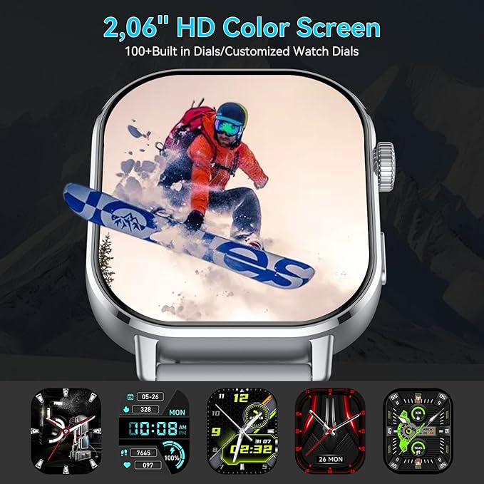 Smart Watch(Answer/Make Call), Smartwatch GPS 2.06"HD AMOLED Display, 5 ATM Water-Resistance, Heart Rate Sleep Monitor, Compass, Altitude, Barometer, 110+ Sports Modes, Fitness Watch for Android/iOS