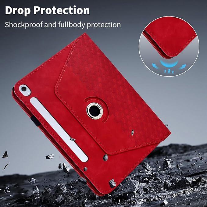 Case for Samsung Galaxy Tab S10 FE Plus 13.1 Inch 2025 (SM-X620/X626),360 Degree Rotating PU Leather Folio Protective Cover with Auto Sleep/Wake,Card Holder&Shoulder Strap for Woman Man,Red