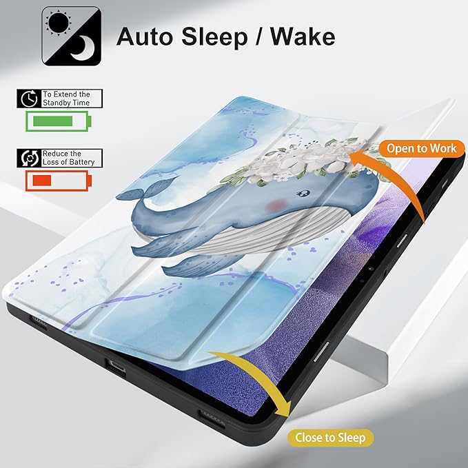 Case for Samsung Galaxy Tab S8 2022 & S7 2020, Shockproof Tablet Case for Samsung Tab S8/S7 11 inch with Auto Sleep/Wake & Trifold Stand & Soft TPU Back Cover, Flower Whale