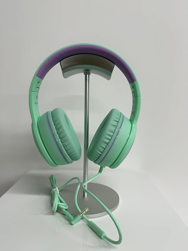 RORSOU R10 Over-Ear Headphones with Microphone Lightweight Folding Stereo Bass Headset with 1.5M No-Tangle Cord Portable Wired Headphones for Smartphone Tablet Computer Green