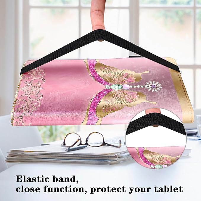 Case for Lenovo Idea Tab Pro 12.7 inch 2025 Tablet, Multi-Angle Viewing Premium PU Leather Stand Case with Elastic Strap & Card Slots/Holder for Lenovo Idea Tab Pro 12.7" - Pink Butterfly