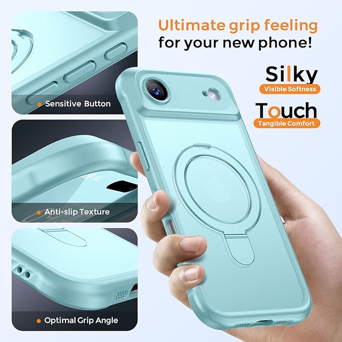 MOCCA Compatible with iPhone Air Case with Magnetic Invisible Stand [Full Camera Protection] [Compatible with Magsafe] Military Drop Shockproof Translucent Matte Phone Case Cover 6.5",Blue