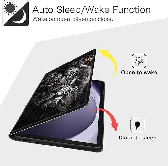 Case for Samsung Galaxy Tab A9+/A9 Plus 11” 2023 Model (SM-X210/X216/X218), Slim PU Leather Stand Cover with Auto Wake/Sleep, Multi-Angle Viewing & Shockproof, Lion