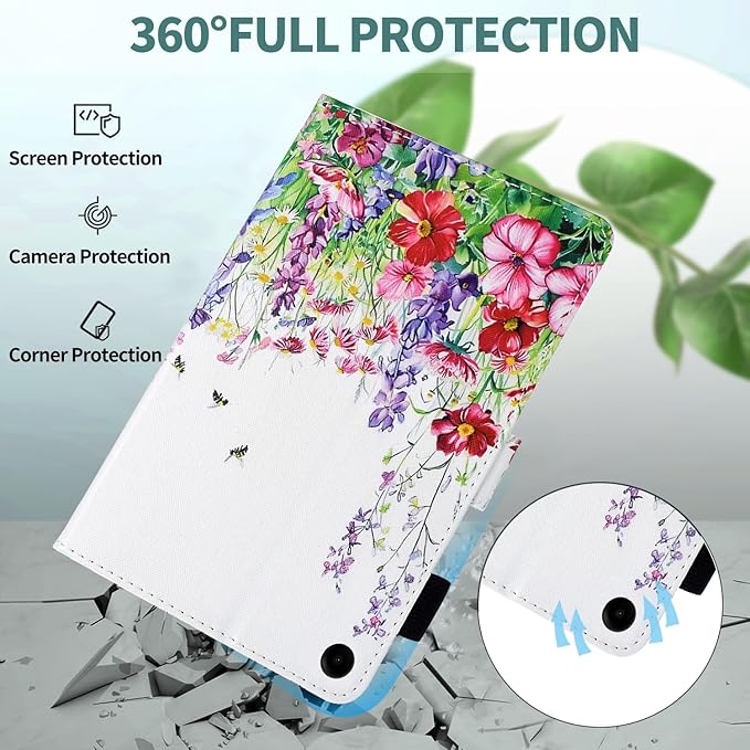 KEROM Case for Samsung Galaxy Tab A9+ Plus 11 Inch 2024 2023 (SM-X210/X216/X218), Slim PU Leather Stand Case Protective Cover for Galaxy Tab A9+/A9 Plus Tablet, Auto Wake/Sleep - Floral