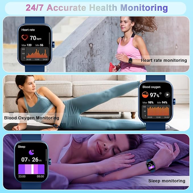Smart Watch for Men Women (Answer/Make Calls), 1.96" HD Fitness Smartwatch 2025, 110+ Sports Modes, Heart Rate/Sleep/Spo2 Monitor, IP68 Waterproof Step Counter, Activity Tracker for Android iOS, Blue