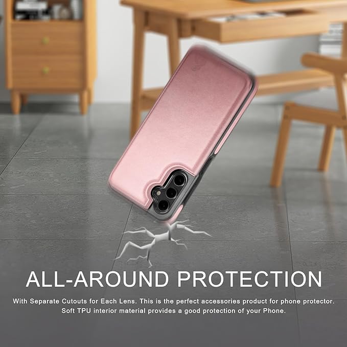 DJDUCK Designed for Samsung Galaxy S25 Plus Case Wallet with Card Holder, [Magnetic Clasp Cover] [RFID Blocking Leather Protection] Shockproof Women Men Cases for Samsung S25 Plus Rose Gold